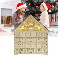 Holz Adventskalender 2025 – 24 Schubladen mit LED-Licht & Weihnachtsmelodie, Burg-Design Weihnachtskalender für Familie/Kinder (E)