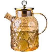 Glas-Teekanne, Herd, 1000 ml, Borosilikat, transparenter Teekessel mit Bambusdeckel, Teekanne mit abnehmbarem Edelstahl-Teesieb, Teebereiter für Camping und Reisen (Lanling 963.9 g)