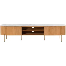 MASSIVMOEBEL24.DE Barcelona TV-Board 220x36x51 Natur Lackiert/Marmor Weiß Metall/Massivholz