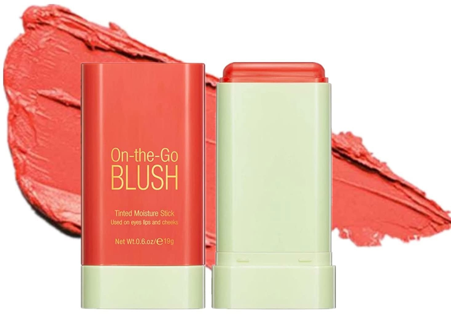 On-the-Go Makeup Blush Stick, Long Lasting Natural Nude Makeup, Tinted Moisture Stick, Shadow Lips Cheek Waterproof Creamy Makeup, for All Skin Types (Coral Orange)