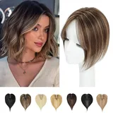 Haaraufsatz für dünner werdendes Haar, Echthaarteile für Damen, Echthaar-Topper für zusätzliches Haarvolumen, Schweizer Basis-Clip-in-Haarverlängerung, 25,4 cm (Mittelbraun gemischt)