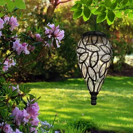 GLOBO Solarlampe Gartendeko Hängeleuchte Außenlampe hängend LED Solarleuchte, im Tropfen Design, Metall schwarz,