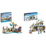 LEGO Friends Strand-Erlebnispark, Kirmes-Set mit Technic-Elementen & Friends Skipiste und Café Winter-Set mit Liann-, Aron- und Zac-Minipuppen