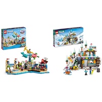 LEGO Friends Strand-Erlebnispark, Kirmes-Set mit Technic-Elementen & Friends Skipiste und Café Winter-Set mit Liann-, Aron- und Zac-Minipuppen