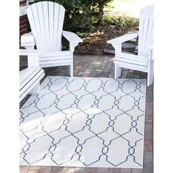 Teppich "Outdoor Crosses Lagerräumung", blau (elfenbeinfarben, marineblau), B:152cm H:4mm L:244cm, Polypropylen (PP), MYFLAIR MÖBEL & ACCESSOIRES, Teppiche, Flachgewebe, In- und Outdoor geeignet