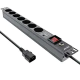 InLine InLine® 19" Steckdosenleiste, 7-fach Schutzkontakt, C14 ÜSS, Überlastschutz