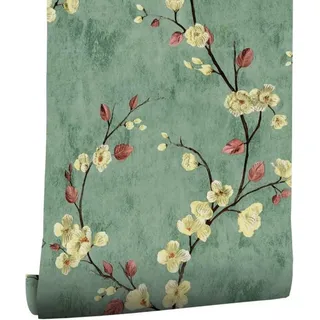 myforHD Fototapete Selbstklebende Tapete Blumen Design Grün Vintage 0.4W x 3L m