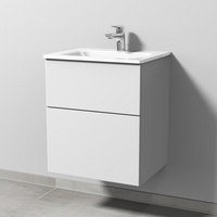 Sanipa Glas-Waschtisch-Set mit Waschtischunterschrank „3way“ 50 × 40,7 × 58,2 cm in Weiß-Soft