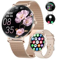 ESFOE Damen Smartwatch Ultradünn,1.43" Sphärischem AMOLED Smart Watch mit Bluetooth Anrufe,Uhr Damen Herren mit 120+ Sportmodi Pulsuhr Schlafmonitor Schrittzähler,Armbanduhr für iOS Android Roségold