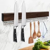 Magnetleiste Messer, 43cm Walnuss-Optik Messerhalter magnetisch mit 10 Haken, Magnet Messerhalter ohne Bohren mit extra Starkem Magnet