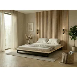 OTTO home Futonbett OTTO HOME "Kobe, Massivholzbett aus Kiefer im Industrial Design, 200 KG belastbar", natur, schwarz, B:165cm H:18,5cm L:225cm, Betten, Futonbett, stabiles Kufengestell, rundum Ablagefläche, FSC, Made in Europe