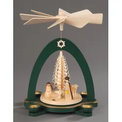 Weihnachtspyramide ALBIN PREISSLER "Christi Geburt mit Spanbaum, Weihnachtsdeko", grün, B:17cm H:20cm T:13cm, Massivholz, Weihnachtspyramiden, Handwerkskunst aus dem Erzgebirge