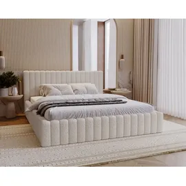 emporius furniture Polsterbett 140x200 cm Billo - mit Lattenrost, - Bettkasten - Designer-Bett, Bouclé-Stoff Creme - Anthology 1) - Weiß