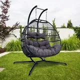 purehaven Hängesessel für 2 Personen 130x120x200 cm Rattan-Kunststoffgeflecht