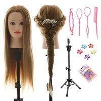 Frisierkopf Echthaar mit Ständer, 26 Zoll 100% Synthetisches Haar Trainingsköpfe für Friseure, Übungskopf Friseur Puppe Mannequin Kopf mit DIY Haare Frisuren Set