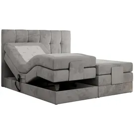 MKS Meble MKS Boxbett, Hellgrau Velvet - Textil, 2-Sitzer, H3 7-Zonen Rechteckig, 140x200 cm Schlafzimmer, Betten, Boxspringbetten