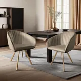 Nizzenithal 2er-Set Drehbare Esszimmerstühle – Modern Gepolsterte Stühle mit Lehne & Metallbeinen in Holzoptik, Beige Akzentstühle für Esszimmer, Wohnzimmer, Büro