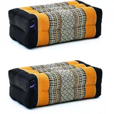 Leewadee Yoga Block 2er-Set Yogaklotz Pilates Yogakissen Meditationskissen Ökologisches Naturprodukt, 35x18x12 cm, Kapok, schwarz orange