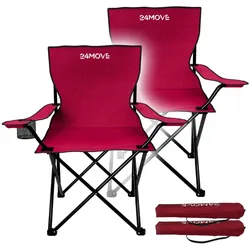 24MOVE® Campingstuhl Faltstuhl, 2er Set, schwarz, mit Getränkehalter und Tragetasche Outdoor, faltbar max. 100kg, Angerstuhl, Klappstuhl