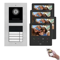 4 Familienhaus LAN IP Video Türsprechanlage IP65, 170° Full HD Kamera in Edelstahl, Unterputz Montage