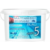 GlobaClean 3 kg Chlor Multitabs 5 in 1 20g Blau | Chlortabletten für Pool | Hochwirksame Poolchemie Poolpflege