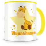 Samunshi® Kindertasse mit Namen Tasse Giraffe Personalisierte Tasse mit Namen Kinder Kinderbecher mit Namen Kindergarten gelb 300ml