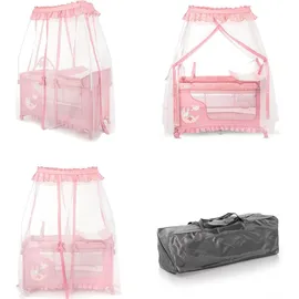 Lorelli Reisebett, Magic Sleep 2 Ebenen Baldachin Mobile Wickelauflage faltbar rosa Sterne