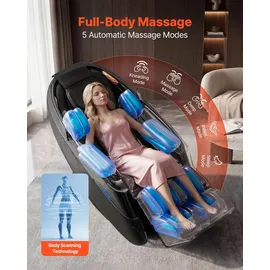 Vevor Massagesessel 4D-Zero-Gravity 73 x 112 x 155 cm Schwarz mit Ausziehbarer Fußstütze
