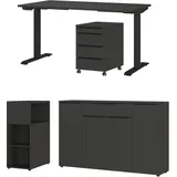 Germania Büromöbel-Set "Mailand", grau (graphit), Schreibtisch Breite 140cm Metall Spanplatte, Metall, Spanplatte, Arbeitsmöbel-Sets, Büromöbel-Set, inkl. Schreibtisch, Rollcontainer, Raumteiler und Sideboard