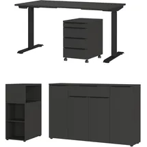Germania Büromöbel-Set "Mailand", grau (graphit), Schreibtisch Breite 140cm Metall Spanplatte, Metall, Spanplatte, Arbeitsmöbel-Sets, Büromöbel-Set, inkl. Schreibtisch, Rollcontainer, Raumteiler und Sideboard