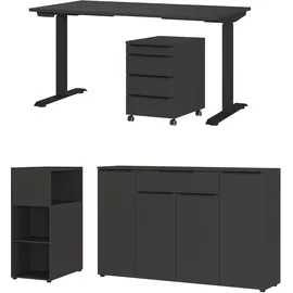 Germania Büromöbel-Set "Mailand", grau (graphit), Schreibtisch Breite 140cm Metall Spanplatte, Metall, Spanplatte, Arbeitsmöbel-Sets, Büromöbel-Set, inkl. Schreibtisch, Rollcontainer, Raumteiler und Sideboard
