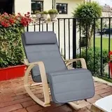 Schaukelstuhl mit 5-stufig verstellbarer Fußstütze, Schaukelsessel mit Armlehnen aus Birkenholz, für Wohnzimmer