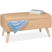 Relaxdays Sitzbank mit Stauraum, 40 L, gepolstert, Holzbeine, Truhenbank Kunstleder, HxBxT: 40 x 80 x 39,5 cm, beige