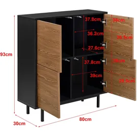 [en.casa] Kommode , Sideboard, Gnosjö 80x30x93cm Schwarz/Dunkler Holzton