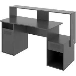 Dmora Schreibtisch Manos, moderner Multifunktions-Gaming-Schreibtisch, Studiertisch für PC und CD-Halter, Anthrazit, ohne LED-Leuchten