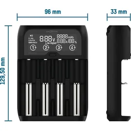 Ansmann Akku Ladegerät 1-2 NiMH Akkus AAA AA C oder 4 Li-Ion 3,6V/3,7V / LiFePO4 3,2V 26650, 22650, 18650, 18500, 17670, 16340, 14500
