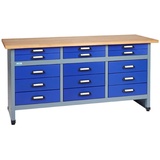 KÜPPER Werkbank 12977, 170 cm, 15 Schubladen, ultramarinblau