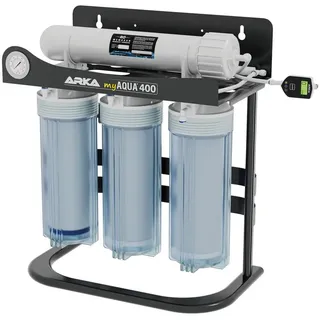 Arka myAQUA 400 Umkehrosmoseanlage - bis zu 400 L/Tag - inkl. Druckerhöhungspumpe - Wasserfilter & Enthärtungsanlage, entfernt bis zu 99% Salze, Schadstoffe & Bakterien - Für Aquarien & Haushalt