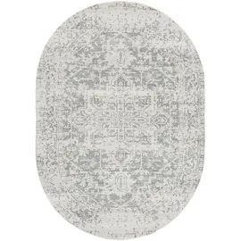 livabliss Teppich SYRACUSA, 275x200 cm, oval, Höhe: 11 mm, Vintage Orientteppich, Traditional Kurzflor Boho Wohnzimmerteppich grau