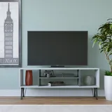 Hanah Home Stylish TV Stand with Wall-Mount Option, White & Anthracite, 120 x 25 x 46.6 cm | 100% Melamine Coated Particle Board, 18 mm Thick | Multiple Shelves for Modern Living Rooms