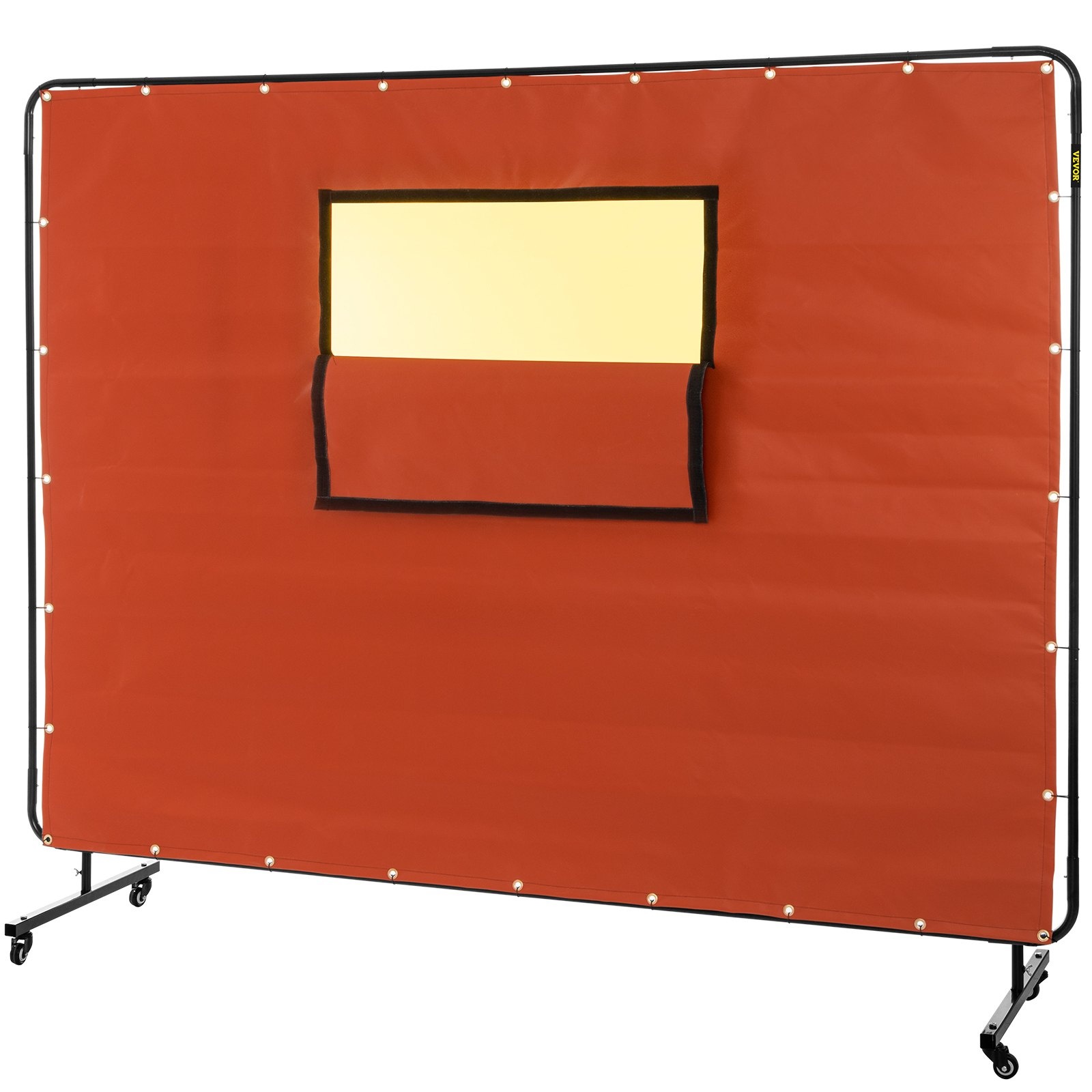 VEVOR Schweißvorhang 1,83 m x 2,44 m Schweißerdecken, Rote Schweißermatte 8 kg Hitzeschutzdecke, 0,5 mm Dicke Feuerfeste Unterlage, 90 cm x 38 cm Fenstergröße Feuerschutzmatte für Schweißwerkstätten