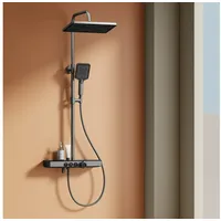 EMKE Duschsystem mit Thermostat Handbrause 3 Strahlarten Regendusche Wasserauslass Verbrühungsschutz Wandmontage
