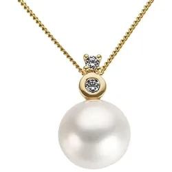 Perlen-Anhänger FIRETTI "Schmuck Geschenk Gold 585 Halsschmuck Anhänger für Halskette Perle", gold (gelbgoldfarben, weiß, gw=getöntes, weiß), Schmuckanhänger, Damen, 0,070 ct P2 = erkennbare Einschlüsse, Gelbgold 585-Perlen-Diamanten, 1,80 g, Gelbgold 585, Perlen, Diamanten, mit Süßwasserzuchtperle und Brillant