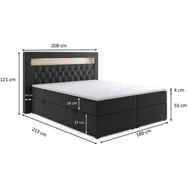 m-punkt Boxspringbett Paris 180 x 200 cm H3 Grau