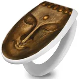 banjado WC-Sitz mit Absenkautomatik Motiv Buddha Gold (umweltfreundliches Material, integrierte Scharniere), 44,5 x 37 x 5 cm weiß