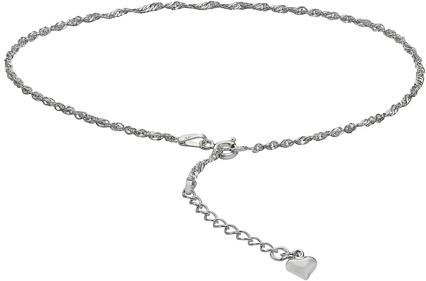 Zeeme Basic Fußkette Silber 925 mit Herz-Motiv 26+3cm lang