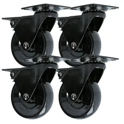 MS Beschläge 4er Set Kugelgelagert Design-Möbelrolle Schwarz Kunststoffrolle 75mm mit Bremse
