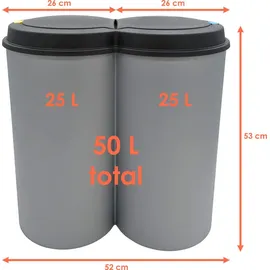 Spetebo Abfalleimer 2x25 Liter Duo Bin - Farbe: grau mit praktischem Klappverschluss Mülltrenner