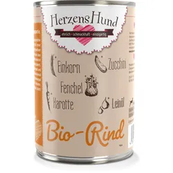 Herzenshund 400 Gramm Hundenassfutter 12 x 400 Gramm Bio Rind mit Einkorn und Gemüse