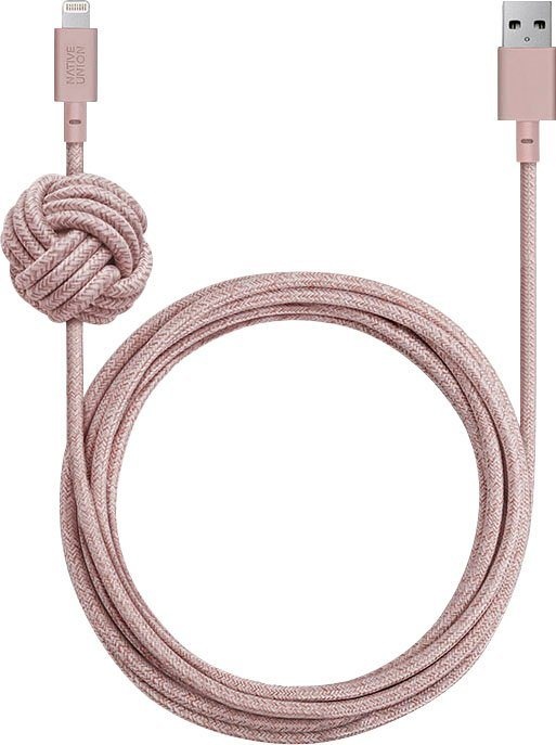 NATIVE UNION Night Cable USB-A to Lightning 3 m Smartphone-Kabel, Lightning, USB Typ A (300 cm) rosa